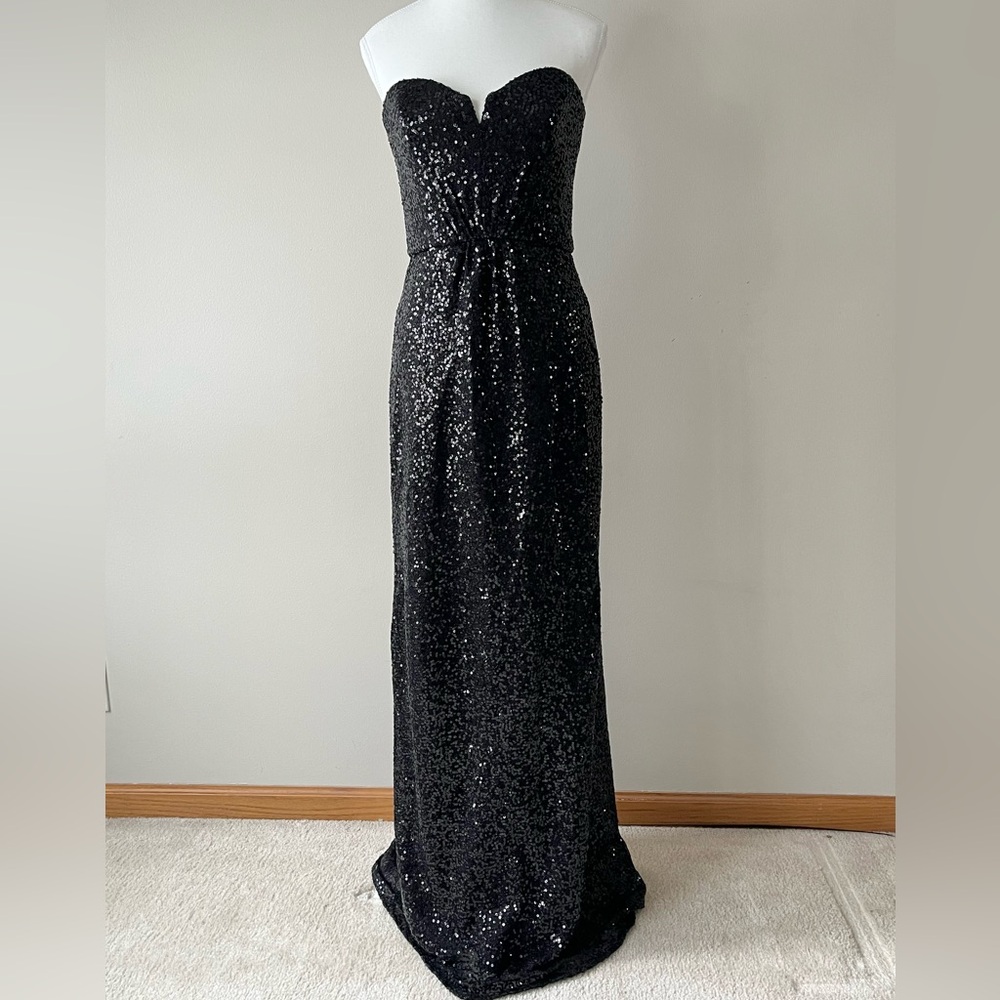 Amsale Black Sequin Strapless Gown Like New Size 4